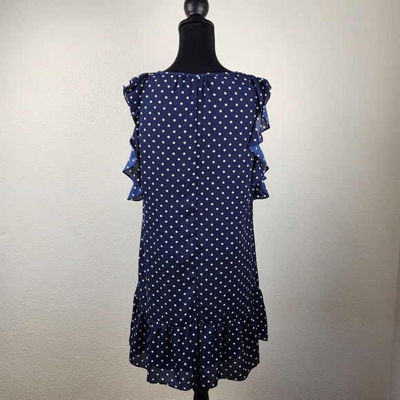J. Crew Blue and White Flutter Sleeves Midi Length Polka Dot Dress Size S - Picture 6 of 10